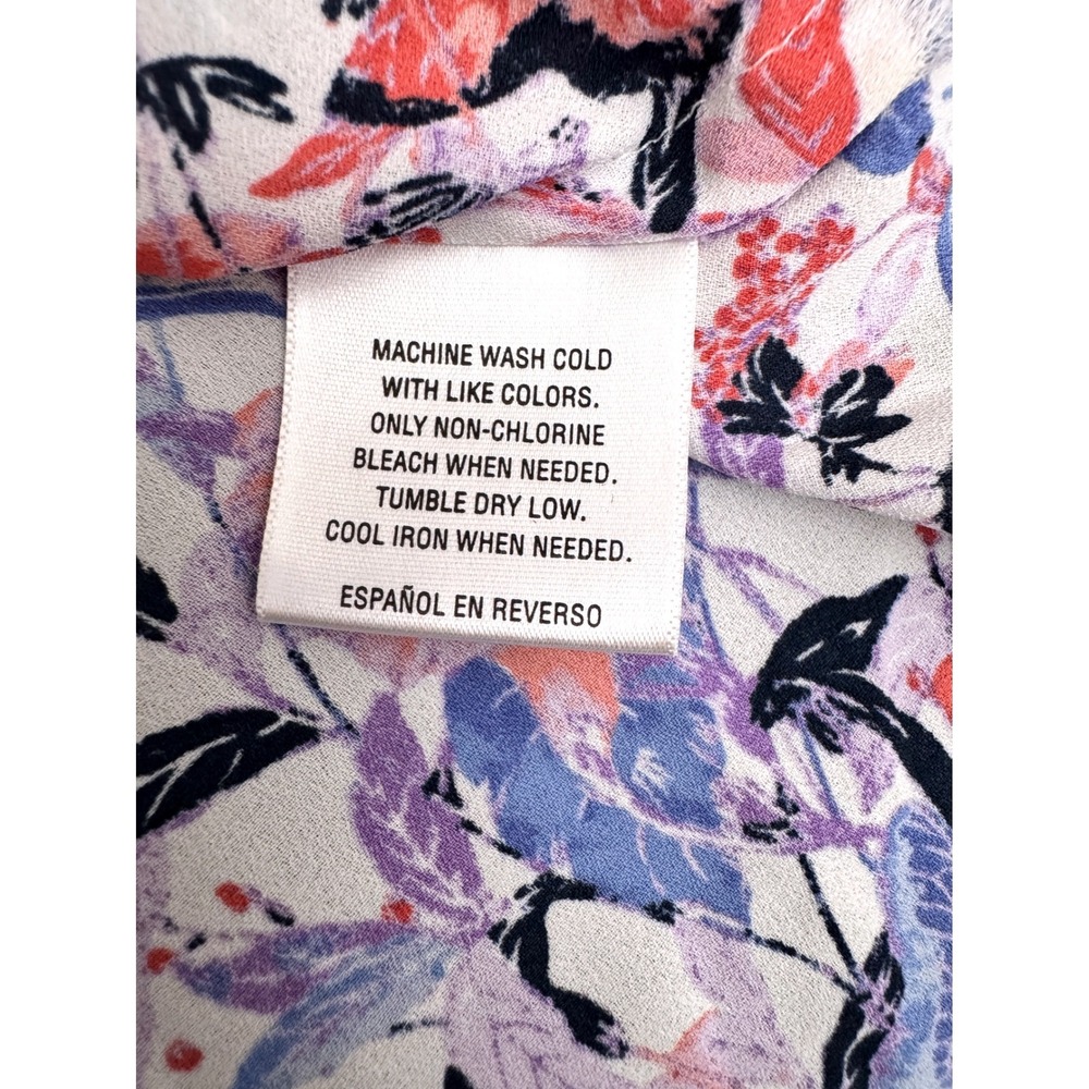 Charter Club Floral Butterfly Smocked Blouse Pink Blue Size L 3/4 Sleeve Top - Picture 6 of 7